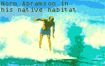 Abramson on surfboard